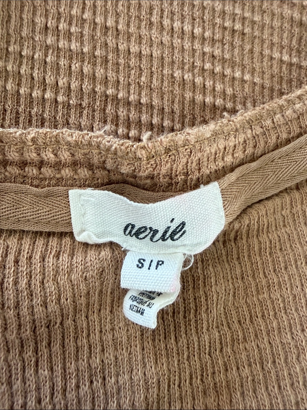 Aerie Waffle Knit Cropped Tank Top Henley Brown Size Small - Picture 2 of 8